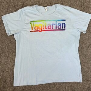 Port & Company Vagitarian Rainbow Graphic Tee Light Blue XXL Ladies Fan Favorite